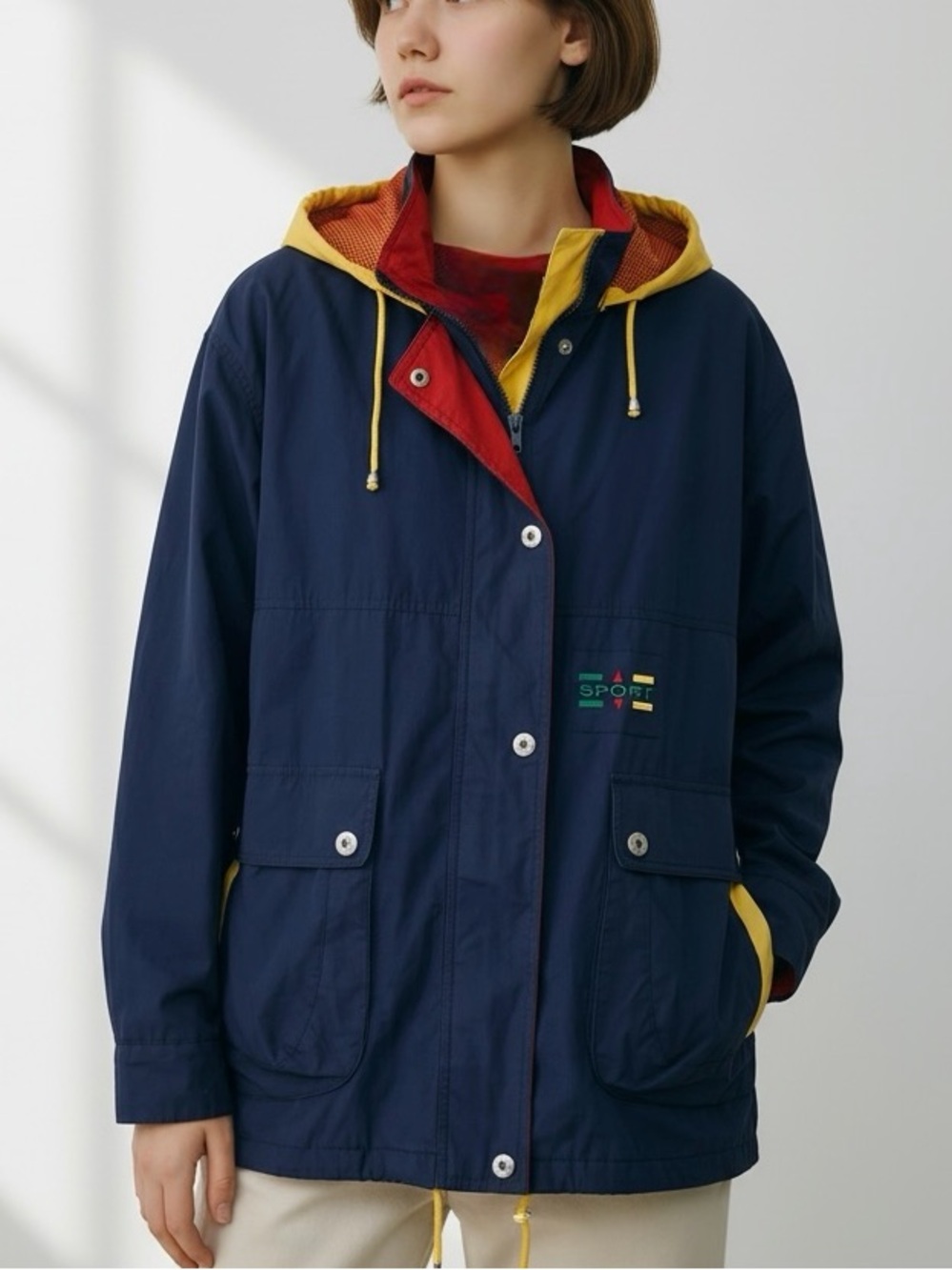Vintage Piazza Sport Colourblock Windbreaker Jacket 2X | 90s Retro Hooded Coat